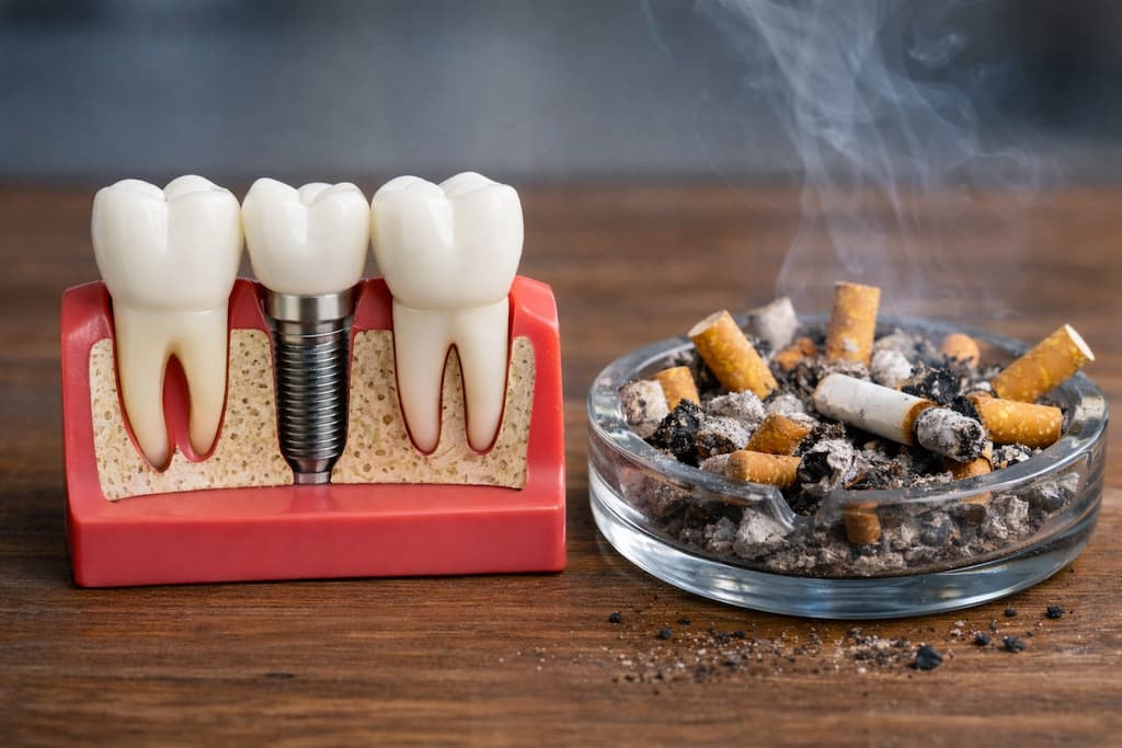 The dangers of smoking with dental implants.