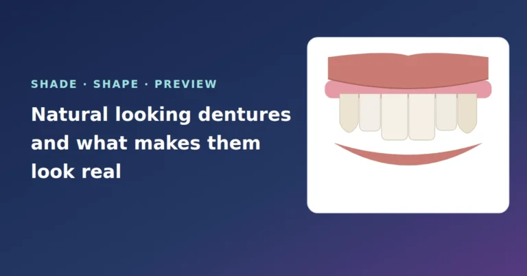 Natural looking dentures illustration showing varied tooth shapes and an age-matched shade